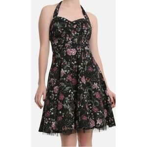 Hot Topic Botanical Insect Print Halter Dress XXL Black Floral Whimsigoth Goth
